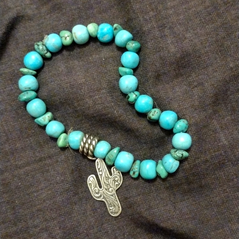 Vintage Turquoise Bracelet with 925 cactus charm